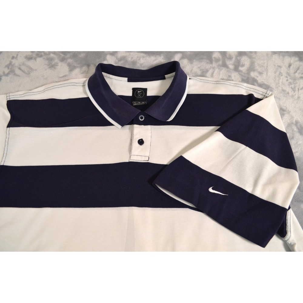 Nike Rugby Style Polo‎ Shirt Mens XL Colorblock Striped Navy Blue & White - Picture 5 of 16